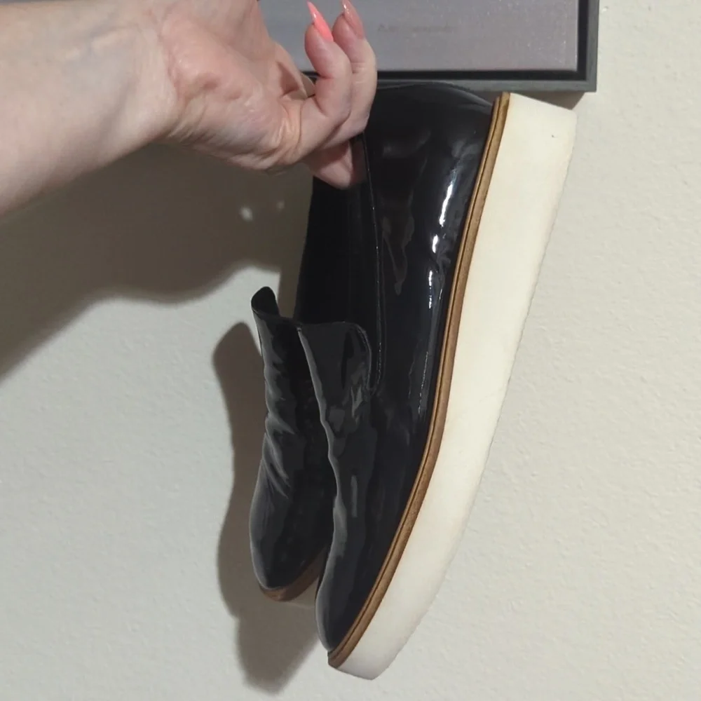 Vince Patent Leather Platform Slip On Sneakers